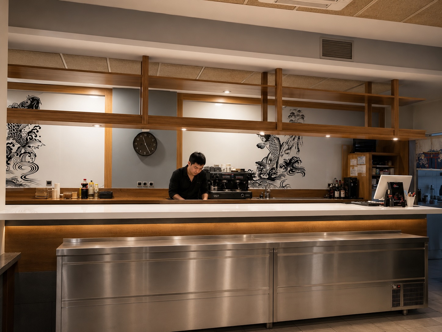 Indoor counter of the Ootoya Sushi restaurant in Terrassa